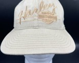 Harley Davidson Hat Script Khaki Made In USA Adjustable Motorcycle SnapBack - £11.77 GBP