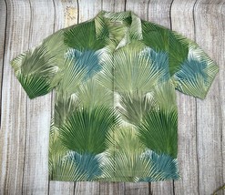 TOMMY BAHAMA Mens Size Large Hawaiian Button Down Shirt 100% Silk Green Palm - £27.67 GBP