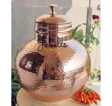 Pure Copper Hammered Design Matka/Pot with Lid &amp; Brass Knob On Top, Drinkware &amp; - £116.46 GBP