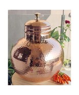 Pure Copper Hammered Design Matka/Pot with Lid &amp; Brass Knob On Top, Drin... - £115.97 GBP