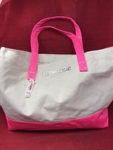 NWT Victoria&#39;s Secret Tote Beige Canvas with Pink PVC Plastic Bottom 18x... - £22.97 GBP