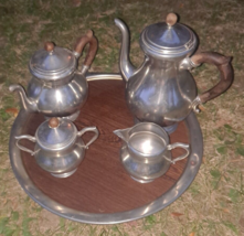 Vintage MCM Royal Holland KDM Daalderop Pewter Coffee &amp; Tea Set w Tray - £171.67 GBP
