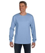 Hanes Men&#39;s Authentic Long-Sleeve Pocket T-Shirt 5596 Light Blue Size M - £11.39 GBP