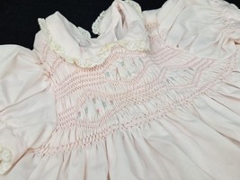 Vintage Polly Flinders Baby Girl Pink Smocked Dress 12 Months Flutter Sleeve 70s - £23.03 GBP