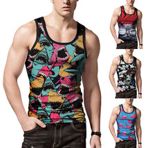 Men’s Sleeveless Round Neck Vest Wide Breatheable Animal Pattern Hip Hop... - £17.86 GBP