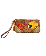 Coach Wristlet Fish &amp; Coral Limited Edition Signature Brown Taupe Tan Zi... - $46.50