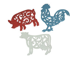 Zeckos Set of 3 Cast Iron Farm Animal Kitchen Trivets Decorative Wall Hanging - £32.12 GBP