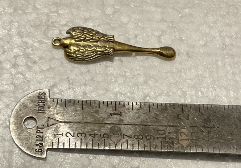 Figural Praying Angel Mini Snuf Spoon Pendant Brass 2” Unique Ear Wax Tool Item image 3