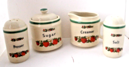 Vintage 5 Pc Sugar Lid Creamer Salt Pepper Shaker Strawberries Design JAPAN - £26.71 GBP