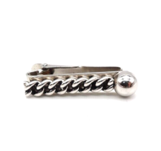 Vintage Swank Silver Tone Mens Tie Clip Bar Chain Design with Ball - $12.86