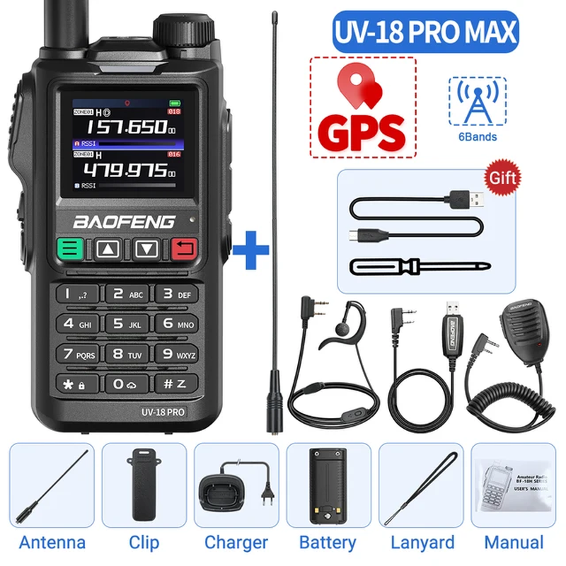 Walkie Talkie UV18 PRO GPS MAX Six-Band Long Range Wireless Copy Frequency VHF U - $83.66