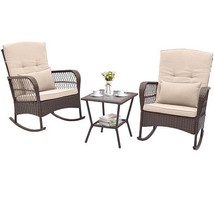 3 Piece Rocking Bistro Set with 2-Tier Coffee Table-Brown - €204,81 EUR