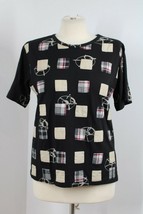 Vtg Ultra Pink S Black Cotton Square Patch Short Sleeve Tee Shirt - £15.63 GBP