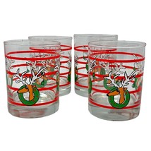 Vtg Libbey Christmas Reindeer in Wreath Old Fashioned Tumbler Glasses Set of 4 - £37.14 GBP