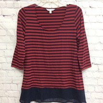 Charming Charlie Womens Top Shirt Blouse Red Blue Stripe 3/4 Sleeve Stretch M - $4.45