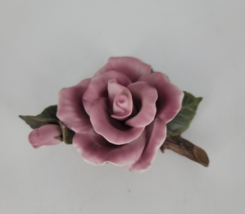 Teleflora Gifts Porcelain Pink Rose 6&quot; with Brown Stem and Green Leaves Vintage - £12.06 GBP