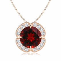 ANGARA Claw-Set Garnet Clover Pendant with Diamond Halo in 14K Solid Gold - £1,051.39 GBP