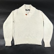 Vintage 70s Van Heusen Sweater Mens XL White Shawl Neck Ivory Acrylic Knit - £36.71 GBP