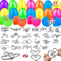 24 Pack Filled Easter Eggs with Metal Brain Teaser Puzzle Toys Stress Re... - £27.59 GBP