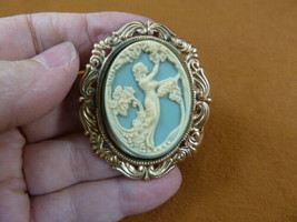 cm42-10) Eve Tree WOMAN grape vines blue oval scrolled brass pin Pendant brooch - £26.49 GBP