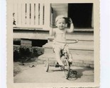 Barefoot Boy Wearing Hat Riding His Tricycle Black &amp; White Photo  - $6.93
