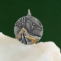 Sterling Silver Volcano Charm with Bronze Lava 27x22mm - £34.30 GBP