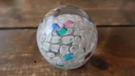 Vintage 1980s White Blue Green Red Paperweight 3&quot; - $21.78