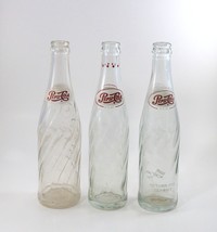 3 Pepsi Pepsi-Cola Soda Bottles Clear Glass Swirl 10 &amp; 12 oz Vintage 1960&#39;s/70&#39;s - £9.37 GBP