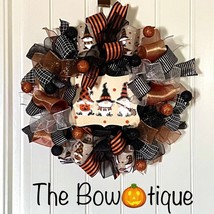 13 inch Halloween Ribbon Wreath Black &amp; Linen Gnome MW12 - £39.39 GBP