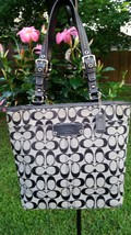 Coach Hamptons 13077 Signature Silver and Black Jacquard &amp; Leather Tote Bag - £55.95 GBP