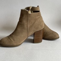 Forever21 Sz 8 Faux Suede Ankle Boot Zipper Trim Rust Congac Brown Block... - £5.32 GBP