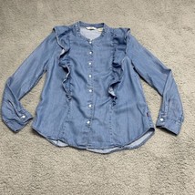 Levis Shirt Chambray Ruffle Women&#39;s Small Blue Lyocell Long Sleeve Button Up - £12.21 GBP