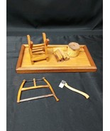 OLD Mini Handmade FOLK ART Axe Saw Wood Splitting ND Farnsworth N. Strat... - $93.49