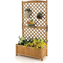 Outdoor Fir Wood Raised Garden Bed Planter Box with 71-inch High Trellis - $257.59