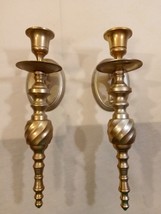 Set of 2 Vintage Twisted Polished Solid Heavy Brass Candle Holder Sconces MCM - £22.94 GBP