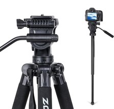 Video Tripod Fluid Head，Aluminum Tripod 2-In-1 Monopod 67&#39;&#39; With 1/4 Inch Screws - £49.55 GBP