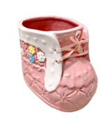 Napco Vintage 90&#39;s Ceramic Pink Quilted Floral Baby Girl Bootie Nursery ... - $20.27 CAD