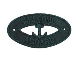 Seaworn Blue Cast Iron Welcome Aboard with Anchor Sign 8&quot;&quot; - $11.99