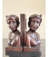 Vintage Impressive Solid Carved Wood Women Bust Sculptures Bookends - £116.54 GBP