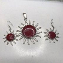 Vintage Mexico Marked Sunburst Pendant and Earrings - £37.36 GBP