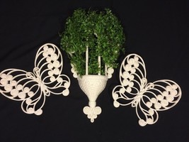 3 pc BURWOOD PRODUCTS WALL POCKET PLANTER WICKER PLAQUE BUTTERFLYs 1629 - $8.91