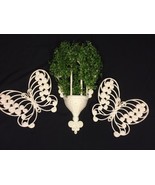 3 pc BURWOOD PRODUCTS WALL POCKET PLANTER WICKER PLAQUE BUTTERFLYs 1629 - $8.91