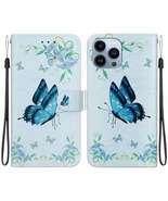 iPhone 15 Pro Max Leather Phone Case with Crystal Blue Pansies - £17.77 GBP
