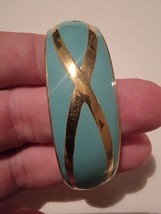 Elegant Vintage Teal Color Enamel And Gold Toned Metal Statement Cuff Bracelet - £14.64 GBP