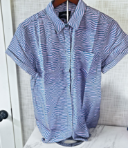 Wildfang The Essential Button Up Short Sleeve Sonic Print Pink Blue X-Sm... - $28.43