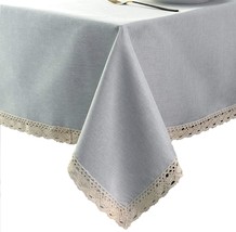 Faux Linen Tablecloth with Lace Trim Waterproof Spill Proof Stain Resist... - $38.95