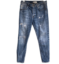 Zara High Rise Jeans Women 32 Distressed Ripped Button Fly Tapered Med Wash - $10.25