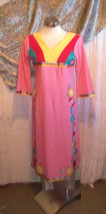 Pink Vintage Indian Tunic top.calf length,side splits, embroidered ruffle detail - $48.67