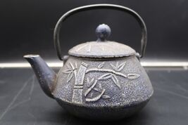 Vtg Japanese Tetsubin Tea Kettle Pot Cast Iron Pine Bamboo &amp; Blossom Blu... - $24.99