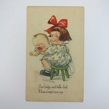 Postcard Charles Twelvetrees Comic Girl on Stool Holds Crying Baby 1917 ... - $9.99